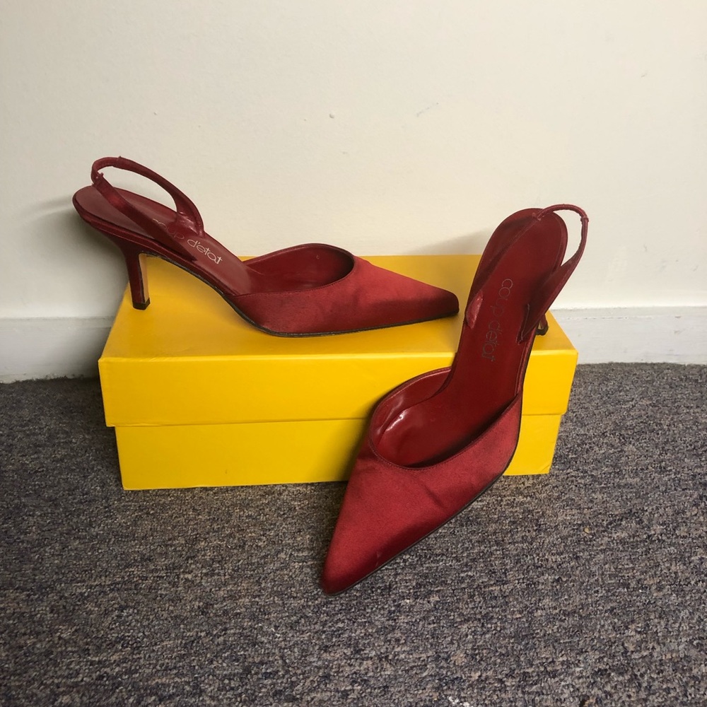 Vintage red leather and satin kittens heels